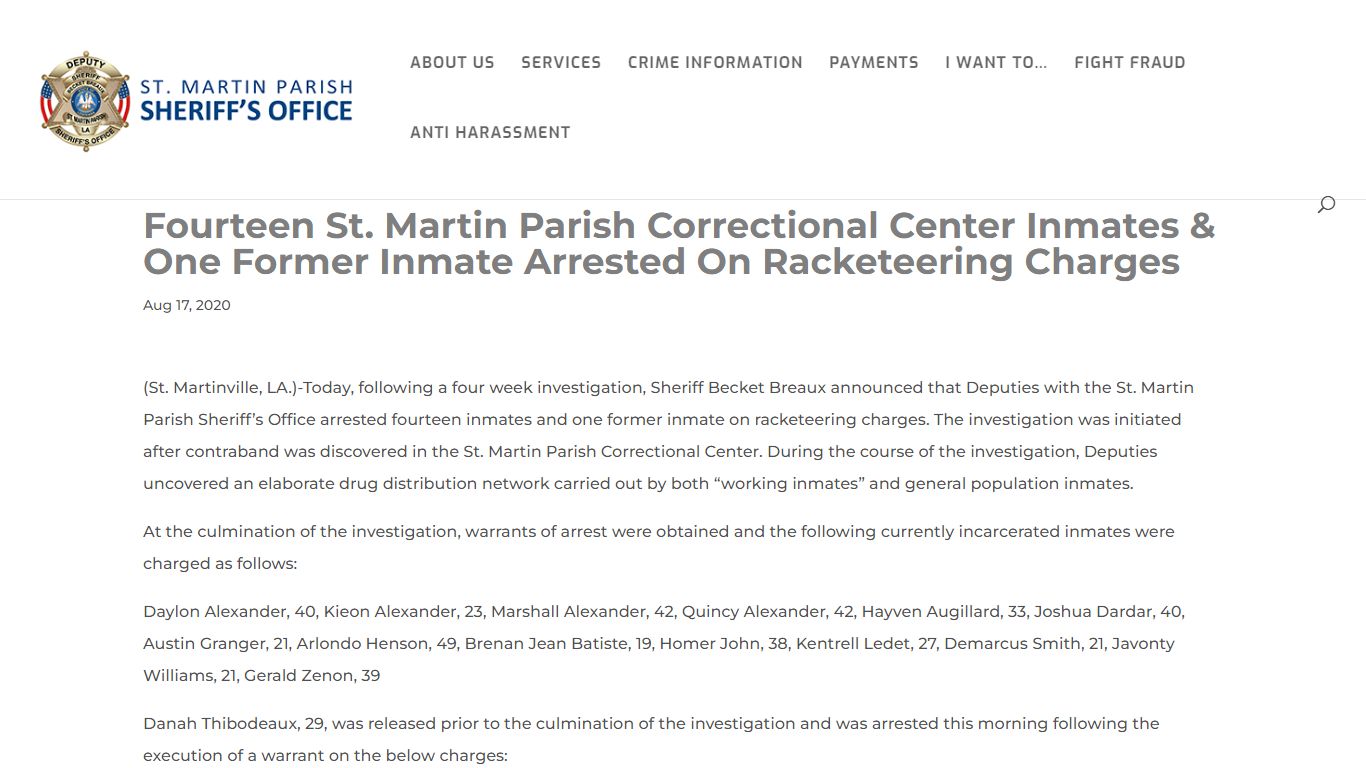 Fourteen St. Martin Parish Correctional Center Inmates ...
